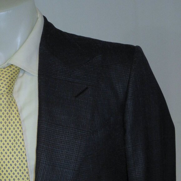Tom Ford Shelton Silk Blend Current Blue Plaid Two Button Suit 40R - Picture 1 of 15